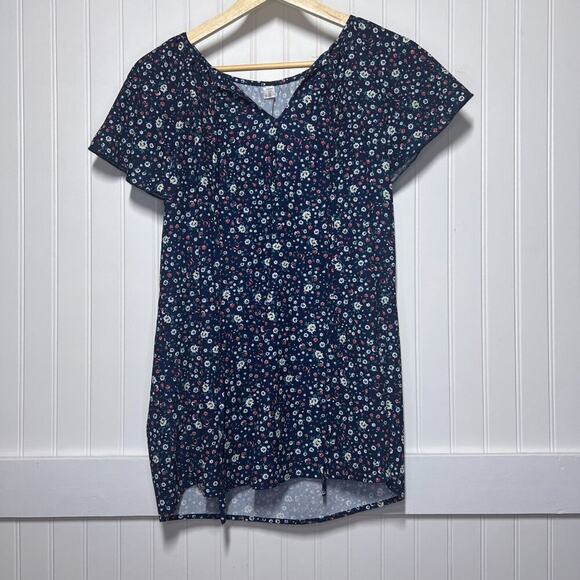 Simple Fun Women's Floral V-Neck Short Sleeve Blouse Large Blue - Picture 2 of 10